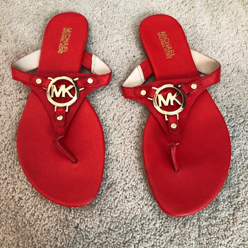 Michael Kors Red Alice Saffiano Leather Sandal